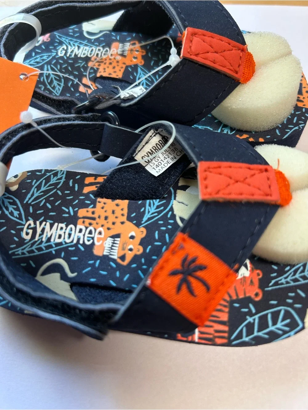 Gymboree Toddler Flip-Flops Sandals Navy Jaguar/Leopard Tropical Sz 3/4
